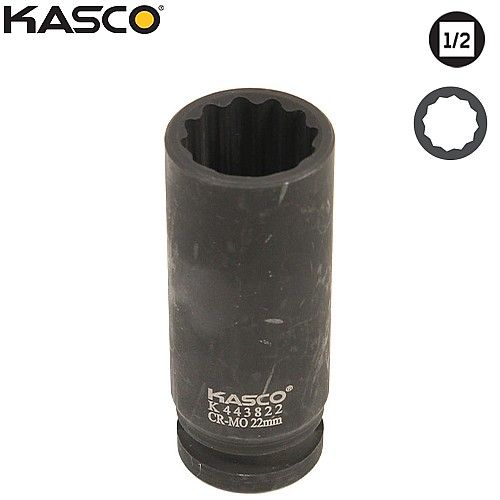 בוקסה שחורה עמוקה 6 פינות הינע 1/2″ מידה 22 מ״מ CM – KASCO K-447822