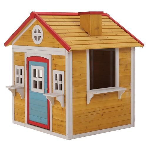 בית עץ לחצר או מרפסת עם דלת וחלונות