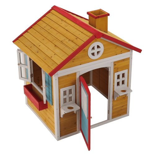 בית עץ לחצר או מרפסת עם דלת וחלונות