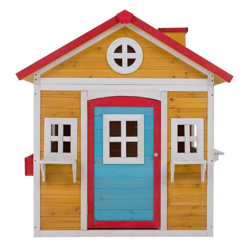 בית עץ לחצר או מרפסת עם דלת וחלונות