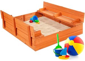 ארגז חול מעץ מלא נפתח לשני ספסלי משחק