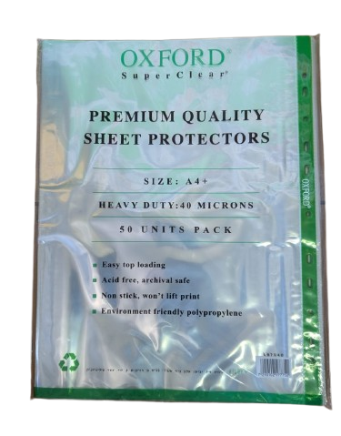 ניילון פס ירוק 40 מיקרון OXFORD - גודל A4 (מארז 50 יח')