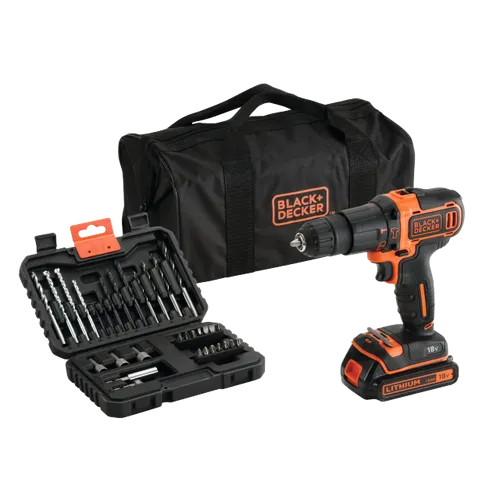 סט מקדחה דופקת+תיק+סט מקדחים BLACK & DECKER BDCHD18S32-QW