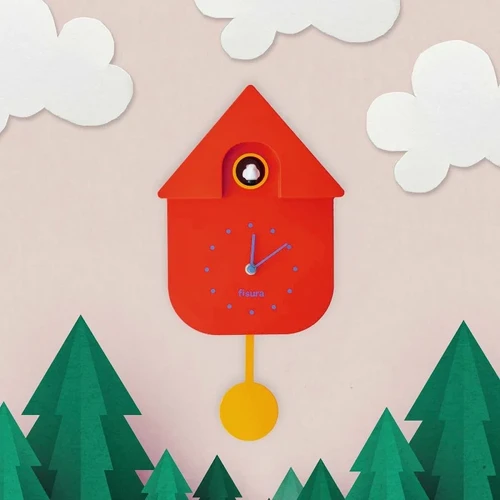 שעון מטוטלת קוקייה עם מנגנון שקט Cuckoo Clock – אדום