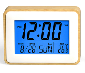 שעון מעורר דיגיטלי LCD עם תאורת לד כחולה מסגרת במבוק - צריבת לייזר