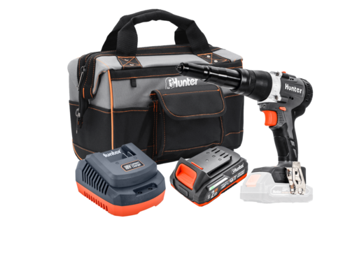 אקדח ניטים נטען HUNTER 18V Brushless עם מנגנון 2 הילוכים ו-4 מהירויות חליצה