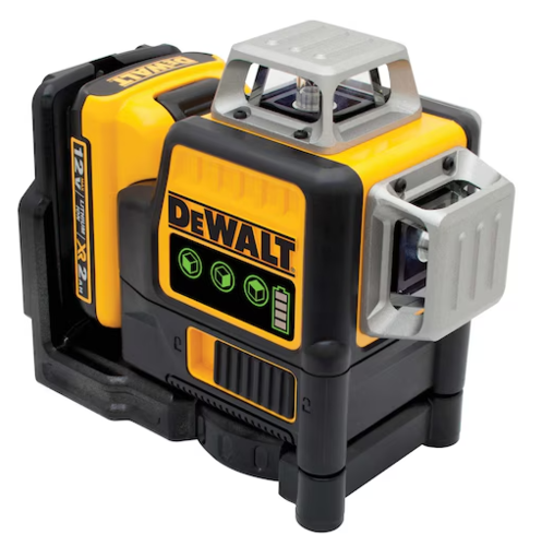 פלס לייזר DEWALT 12V עם קרן ירוקה ו-3 קווי 360 מעלות לכיסוי מושלם