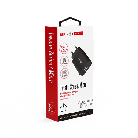 מטען בית ENERGY Twister 12W Micro 1.5M Cable