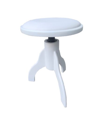 כסא פסנתר עגול מתכוונן PRB-20 בעיצוב ייחודי בצבע לבן מט ומושב דמוי עור בצבע לבן מבית LEGRAND