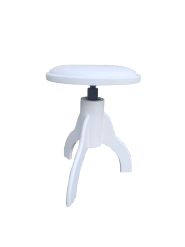 כסא פסנתר עגול מתכוונן PRB-20 בעיצוב ייחודי בצבע לבן מט ומושב דמוי עור בצבע לבן מבית LEGRAND