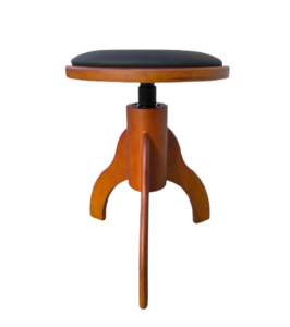 כסא פסנתר עגול מתכוונן PRB-20 בעיצוב ייחודי בצבע חום מט ומושב דמוי עור בצבע שחור מבית LEGRAND