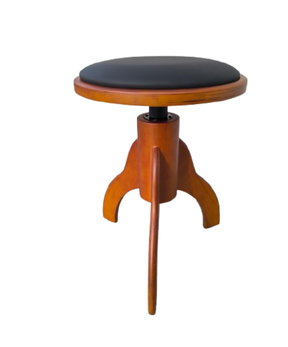 כסא פסנתר עגול מתכוונן PRB-20 בעיצוב ייחודי בצבע חום מט ומושב דמוי עור בצבע שחור מבית LEGRAND