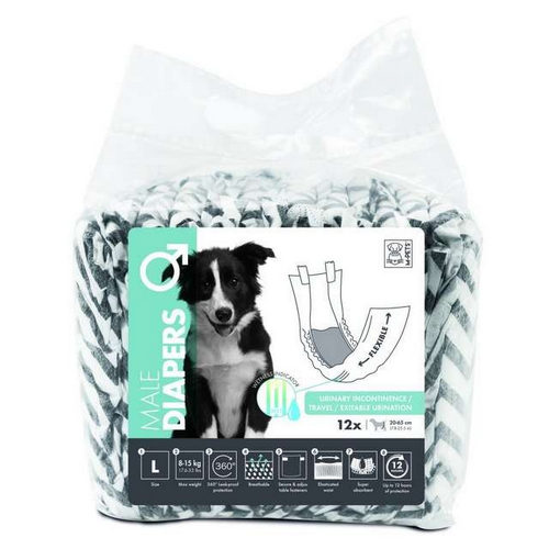 אמ פטס M-Pets חיתולים לכלבים גדולים L זכרים 12 יח