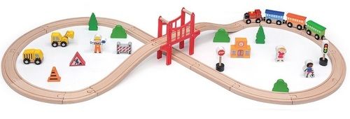 זוג רכבות עץ עם מסילות מתפצלות וסט איבזור VIGA