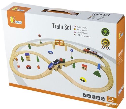 זוג רכבות עץ עם מסילות מתפצלות וסט איבזור VIGA