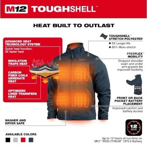 מעיל מחומם Milwaukee M12 TOUGHSHELL עם גופי חימום מסיבי פחמן וטכנולוגיית סוללת REDLITHIUM