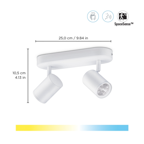 גוף תאורה כפול חכם עם ראש ספוט מתכוונן WiZ לבן
