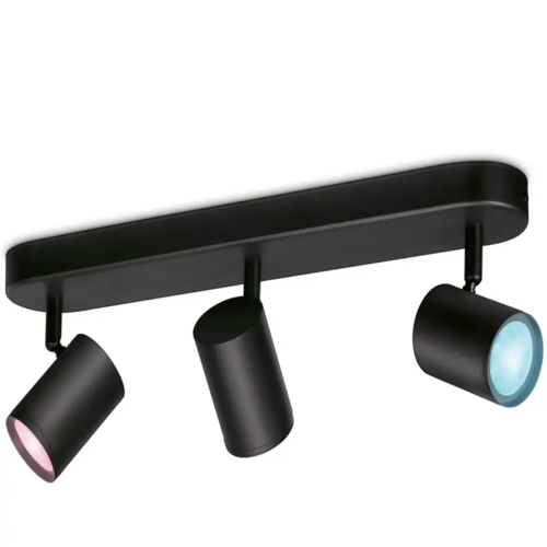 גוף תאורה חכם עם 3 ראשי ספוט מתכוונן צבעוני WiZ שחור