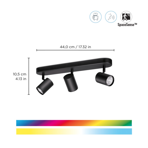 גוף תאורה חכם עם 3 ראשי ספוט מתכוונן צבעוני WiZ שחור