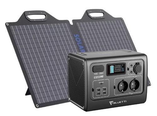 מארז תחנת כוח ניידת ופאנל סולארי Bluetti EB55 700W + BigBlue 100W