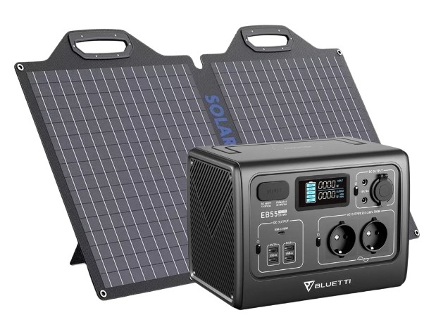 מארז תחנת כוח ניידת ופאנל סולארי Bluetti EB55 700W + BigBlue 100W