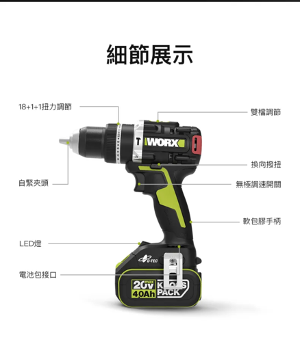 מקדחה רוטטת 20 וולט Brushless מקצועית 20 מצבים 150 NM קודחת בבטון WORX WU377.9 [סוללה + מטען ]