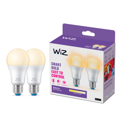 זוג נורות WiZ Wi-Fi BLE 60W A60 E27 927 DIM 2PF/6