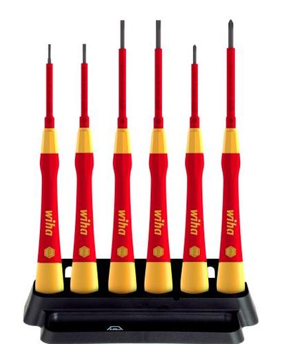 WIHA 2270-PK601 - סט 6 מברגים דקים מקצועיים PicoFinish® לחשמלאים כולל מחזיק שטוח+פיליפס (PH)