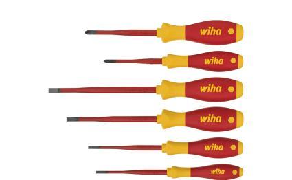 WIHA 35389 - סט 6 מברגים מקצועי קצה דק slimFix לחשמלאים SoftFinish® שטוח+פיליפס (PH)