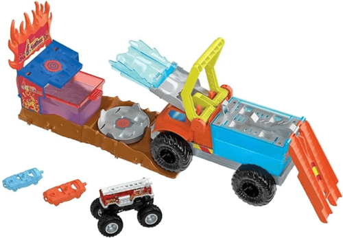 HOT WHEELS משאית ענק +משגר ומשאית הוט ווילס משנה צבע