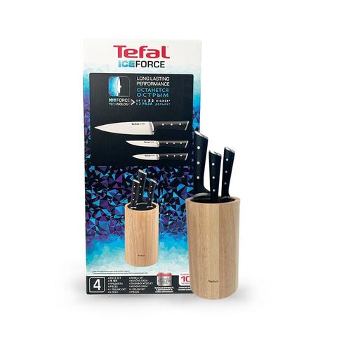 סט 3 סכינים + מתקן לסכינים במבוק TEFAL