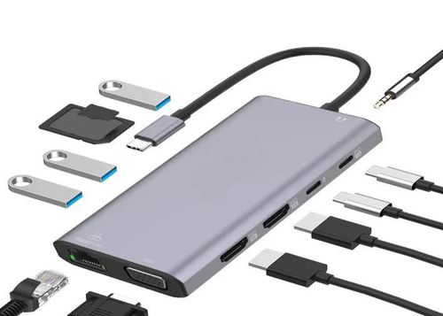 תחנת עגינה  MXD1202 TYPE-C hdmi+vga+dp+pd100watt+usb+sd+lan