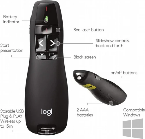 שלט אלחוטי למצגות Logitech Wireless Presenter R400