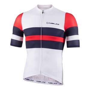 חולצה לרכיבת אופניים לגברים LINEAR JERSEY לבן-אדום טכנית אלסטית ומנדפת מאוד