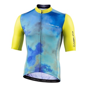 חולצה לרכיבת אופניים לגברים TRENDY JERSEY צהוב-כחול טכנית אלסטית ומנדפת מאוד