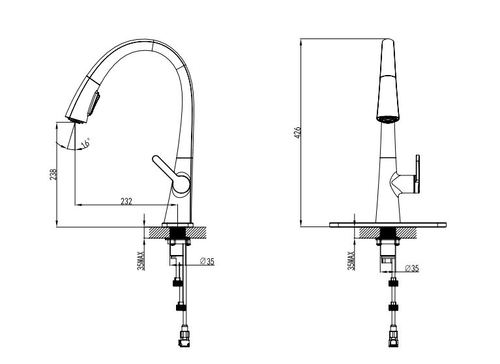ברז מטבח נישלף צבע שחור גרפיט  51828 סדרת ירדן מדגל