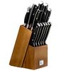 בלוק סכינים 14 חלקים הכולל 11 סכינים \ מספריים \ משחיז ידית שחורה + מעמד עץ כהה CLASSIC FOOD APPEAL 
