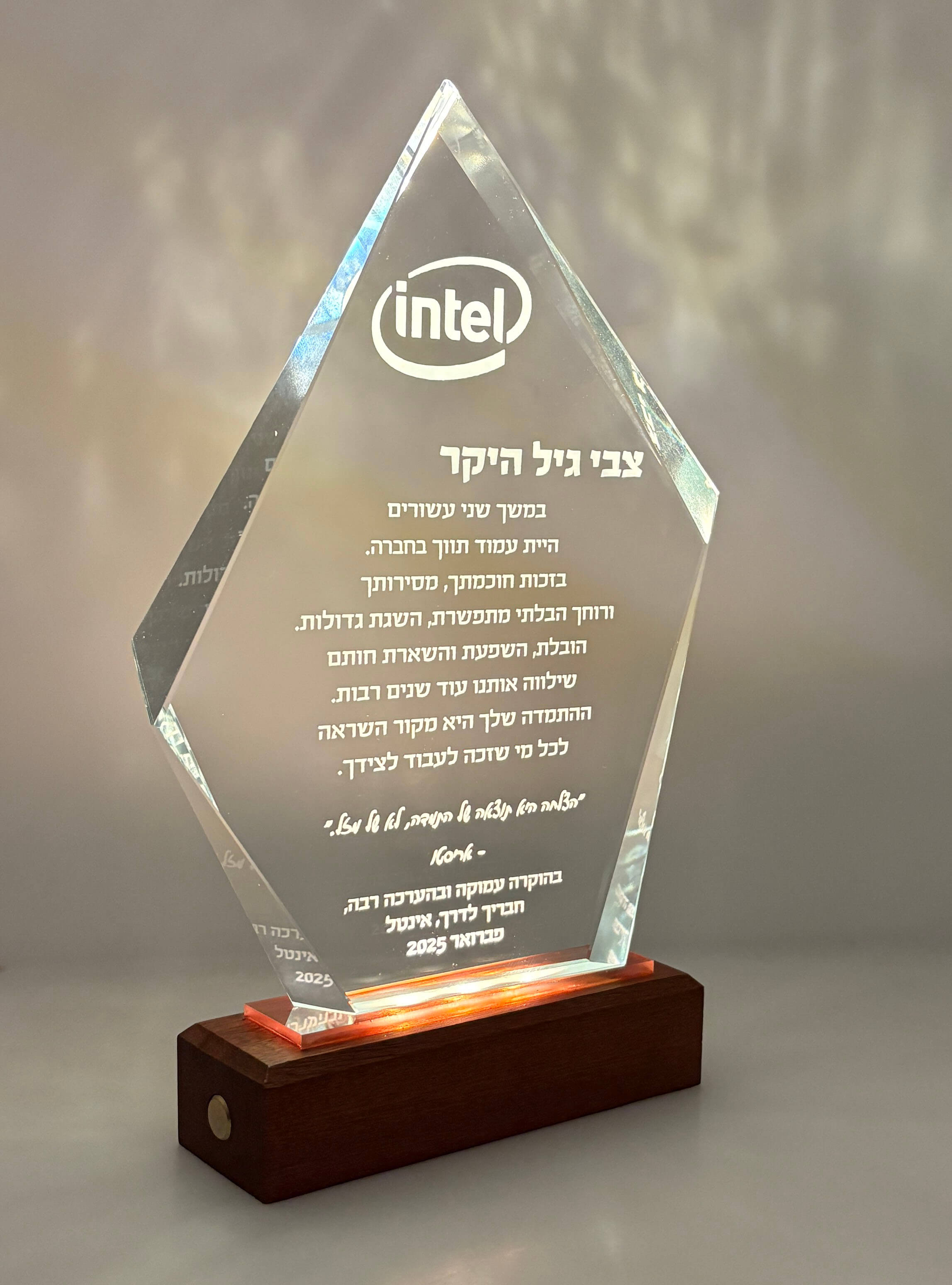 מגן הוקרה יהלום מואר