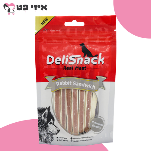 חטיף דליסנק סנדוויץ' ארנב לכלב 80 גרם DeliSnack