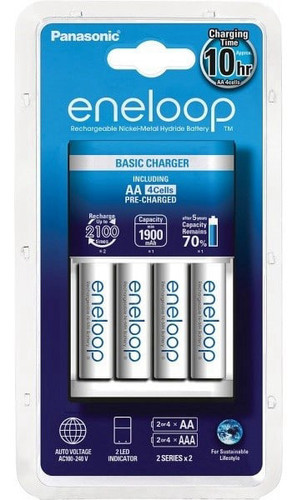 מטען Panasonic ו-4 סוללות נטענות Eneloop AA 2000mAh Hahnel