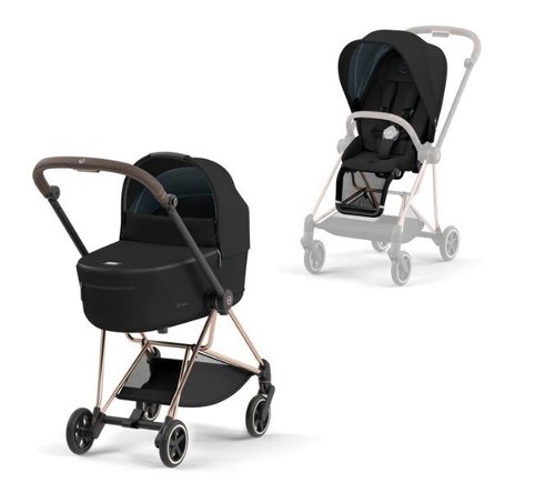 עגלת תינוק משולבת 3 חלקים מיוס Mios 3 - אמבטיה+טיולון+סלקל בצבע שחור