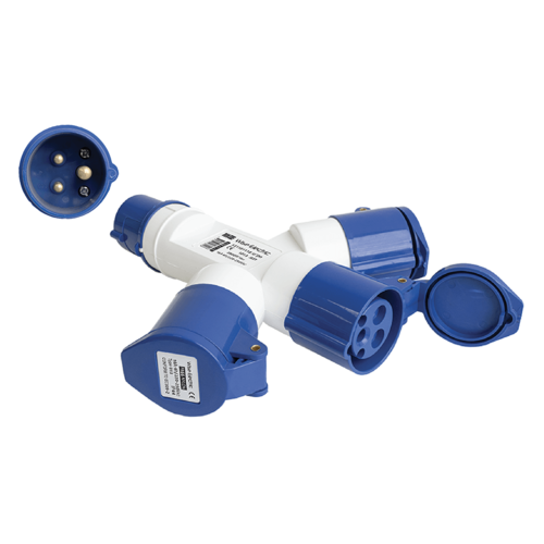 מפצל סיקון תעשייתי CEE 3x16A זכר ל-3 נקבות – פתרון עוצמתי לחשמל תעשייתי