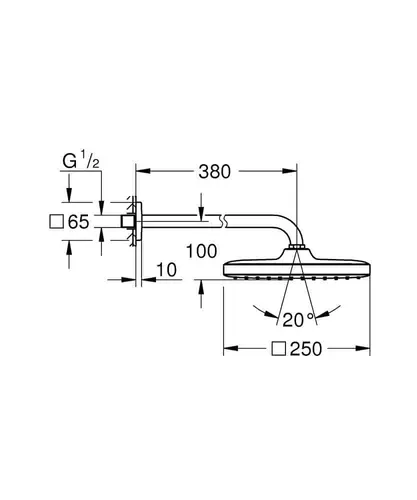 ראש מקלחת 25 סמ עם גימור ניקל כרום מבית גרואה Grohe, דגם TEMPESTA 26687000.