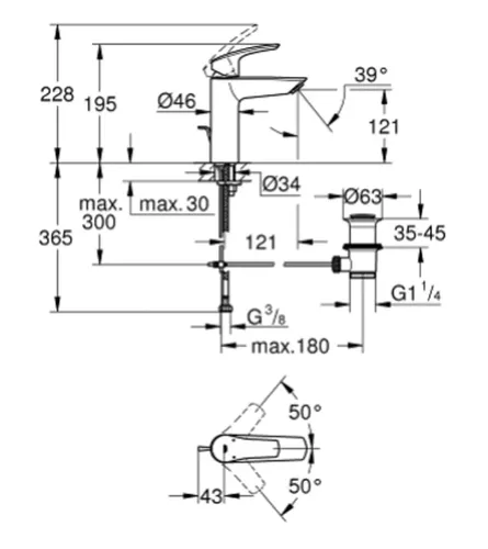 ברז רחצה נמוך גרואה Eurosmart 233222433 עם גימור שחור.