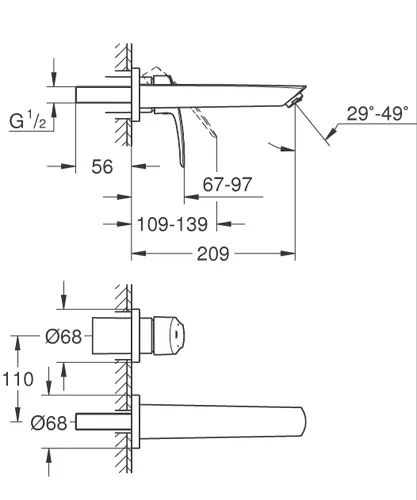 פיה של ברז קיר Eurosmart דגם 29338003 בגימור ניקל כרום של גרואה.