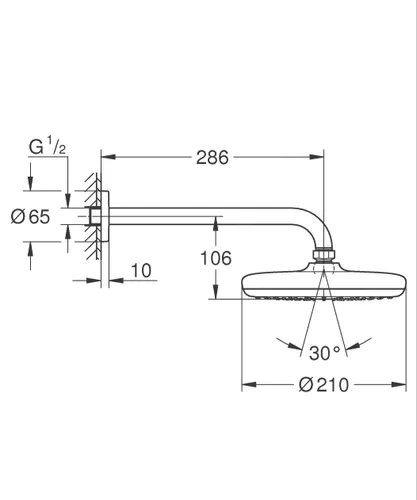ראש מקלחת 21 סמ עם גימור ניקל כרום, דגם TEMPESTA 26412000 מבית גרואה.