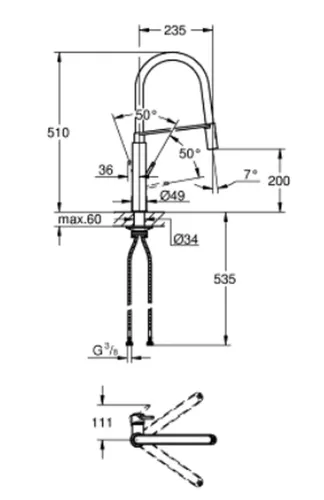 ברז מטבח נשלף CONCETTO 31491DC0 עם פיה ניקל מוברש, גרואה.