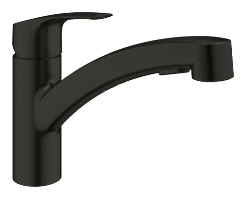 ברז מטבח נשלף נמוך מבית גרואה Grohe דגם Eurosmart 2 מצבים בגימור שחור.
