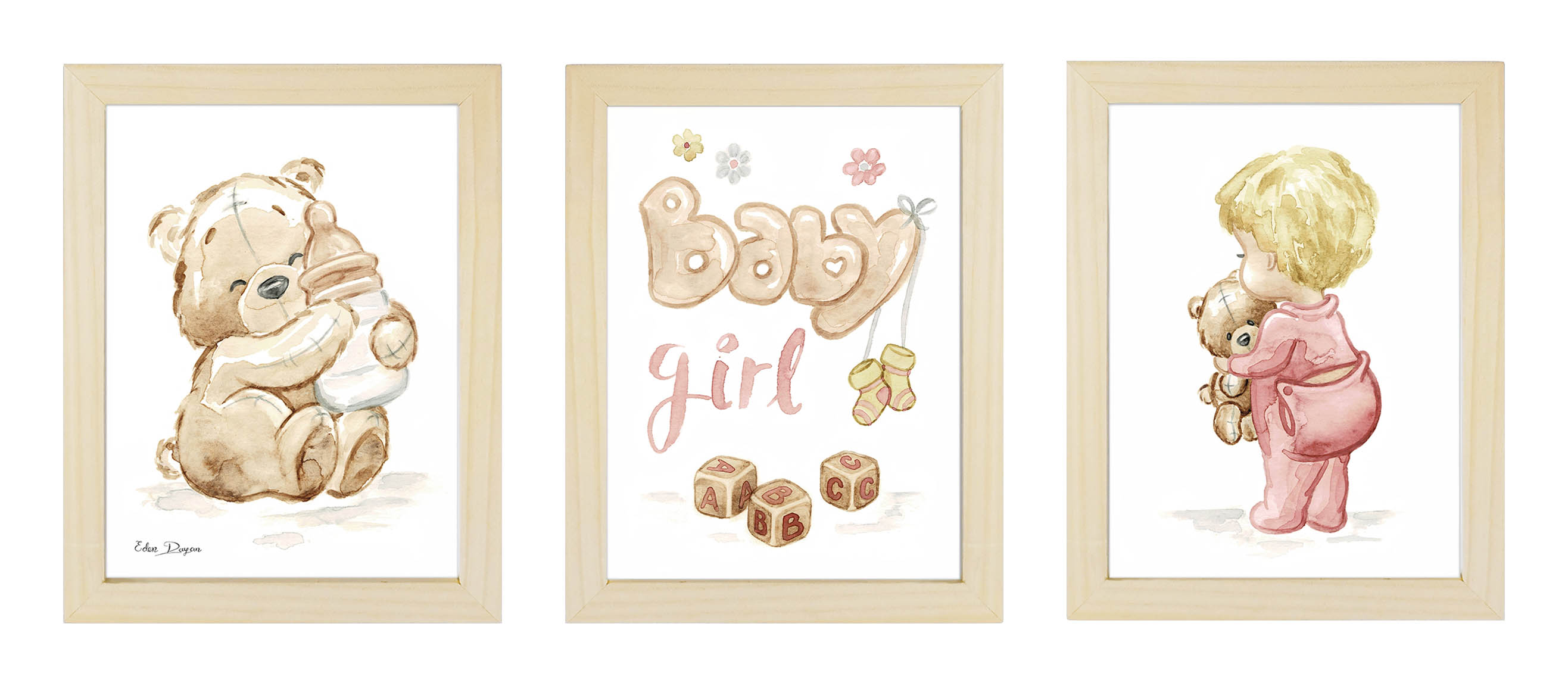 סט שלישיית ציורי Baby girl 