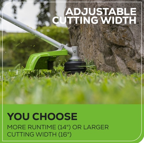 חרמש נטען Greenworks 48V Brushless עם ראש מתכוונן, מוט טלסקופי וסוללות 2Ah